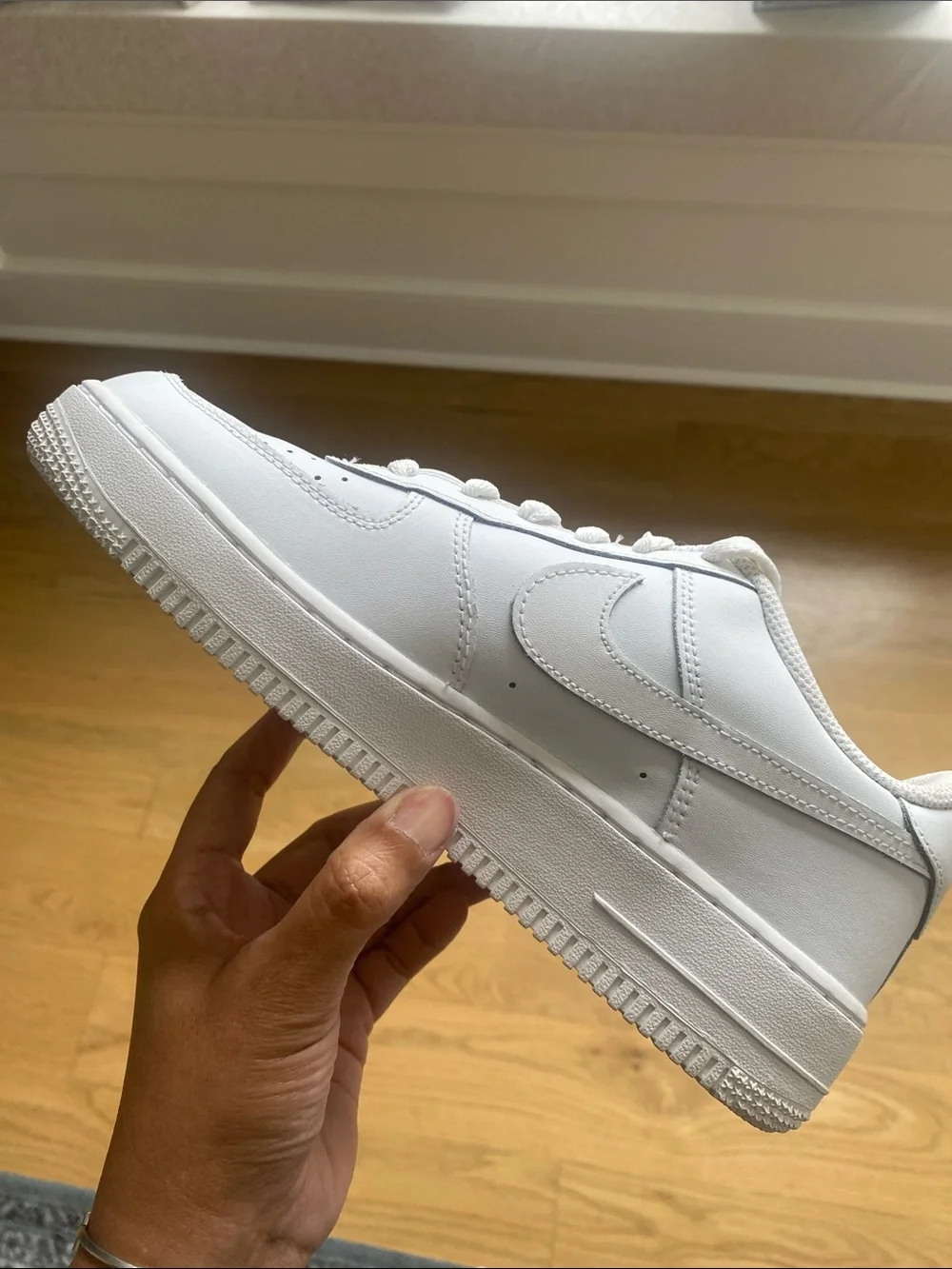 Nike Air Force Kids All-White Low-Top Leather Sneakers